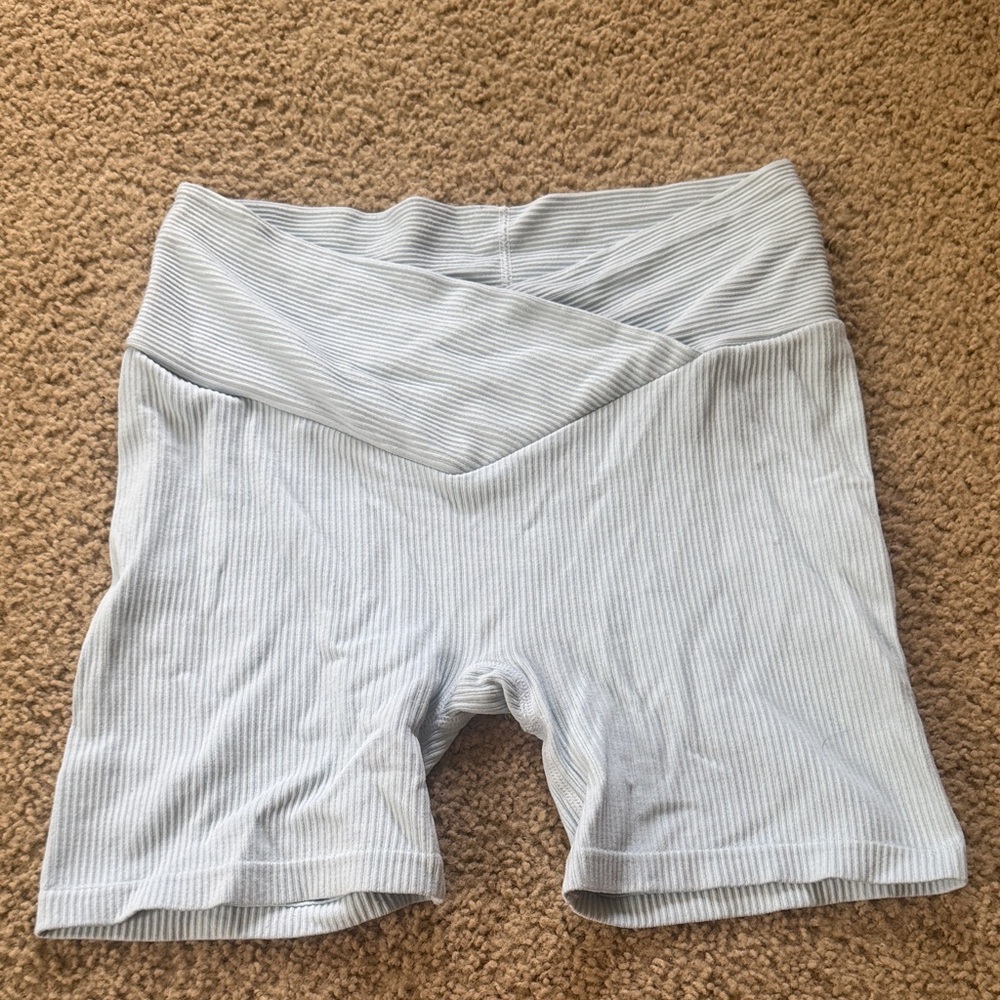 No Boundaries Light Blue Ribbed High-Waist Bike Shorts